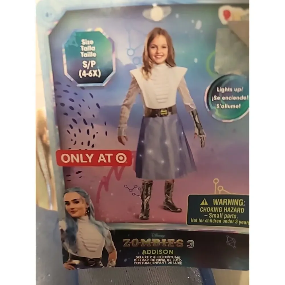 Zombies 3 Addison Costume Girls Small 4-6 Dress Halloween Disney Lights Up New